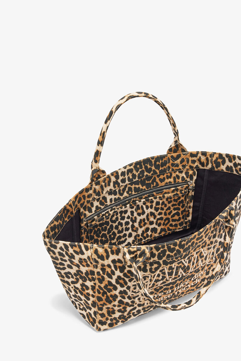 Ganni Almond Milk Leopard Medium Tote