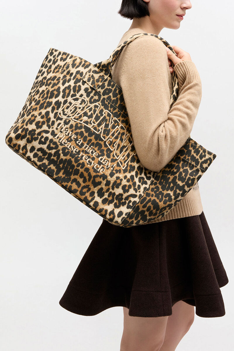 Ganni Almond Milk Leopard Medium Tote