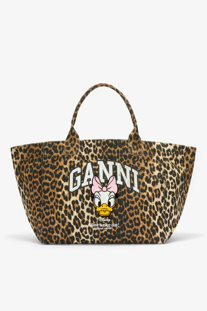 Ganni Almond Milk Daisy Duck Leopard Xxl Tote