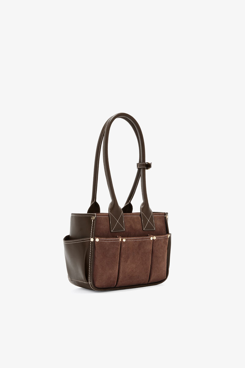 Ganni Chicory Coffee Small Posy Bag In Brown Suede