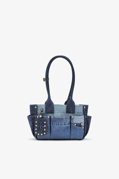 Ganni Mid Blue Vintage Small Posy Bag In Blue Denim