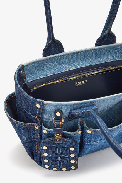 Ganni Mid Blue Vintage Small Posy Bag In Blue Denim