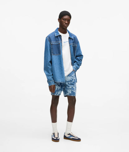 Karl Lagerfeld Relaxed Monogram Denim Shorts All Over Print Blue Denim