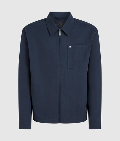 Karl Lagerfeld Linen Zip-Up Jacket Peacoat