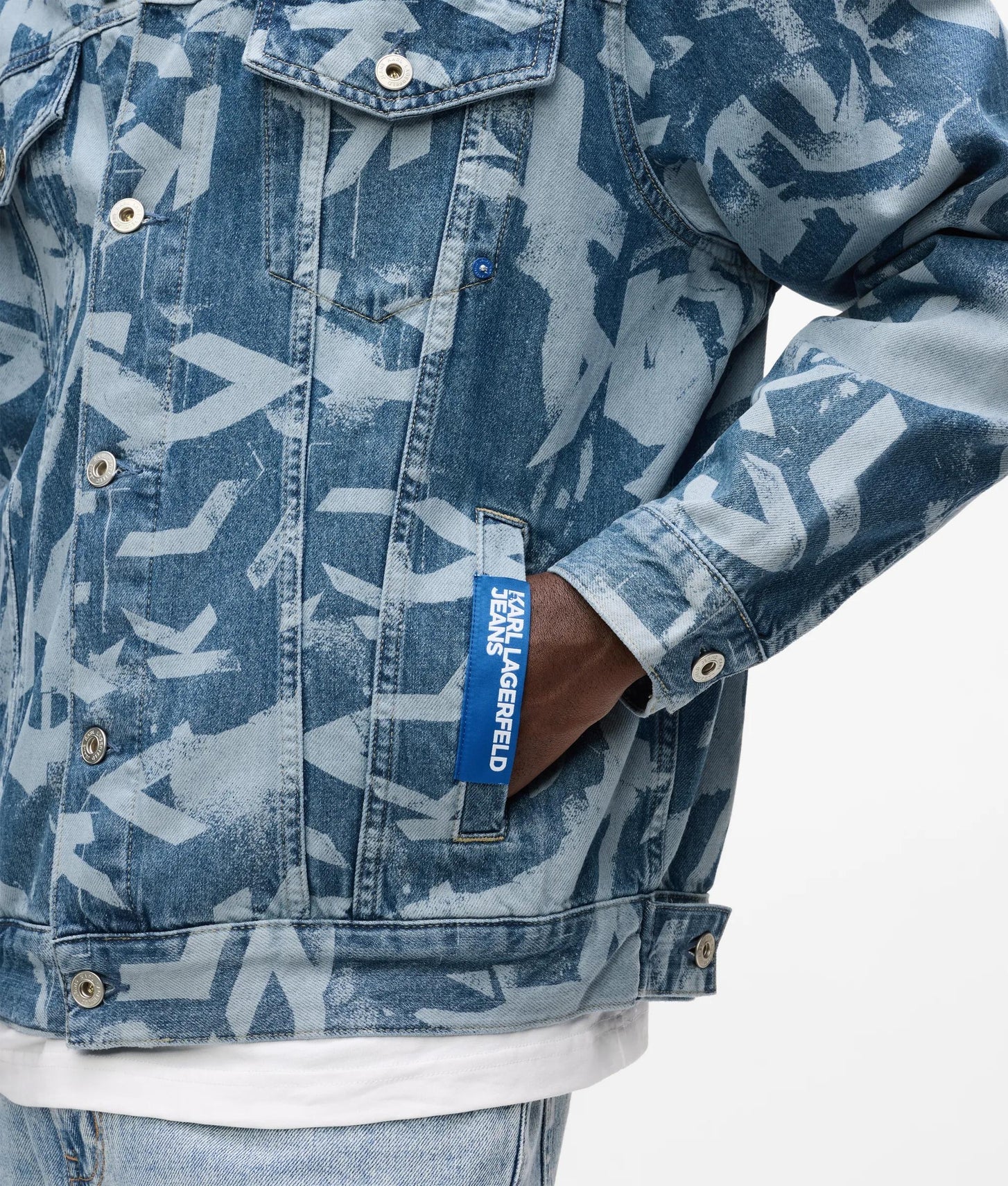 Karl Lagerfeld Relaxed Monogram Denim Jacket All Over Print Blue Denim