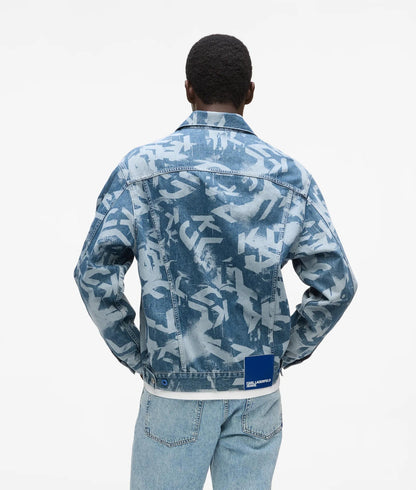 Karl Lagerfeld Relaxed Monogram Denim Jacket All Over Print Blue Denim