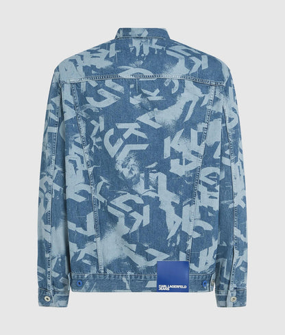 Karl Lagerfeld Relaxed Monogram Denim Jacket All Over Print Blue Denim