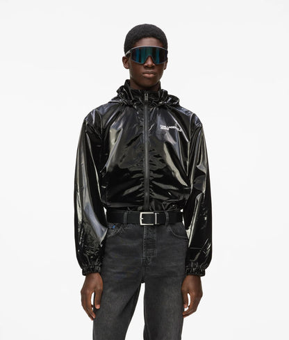 Karl Lagerfeld Shiny Hooded Bomber Jacket Black