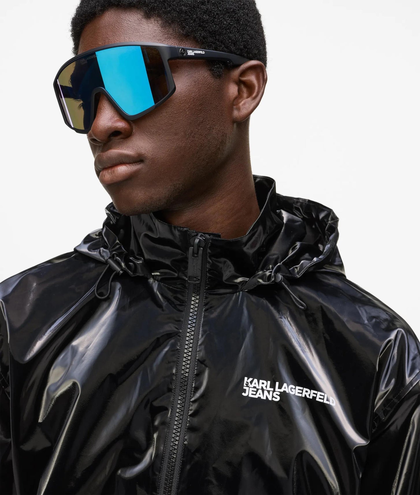 Karl Lagerfeld Shiny Hooded Bomber Jacket Black
