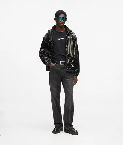 Karl Lagerfeld Shiny Hooded Bomber Jacket Black