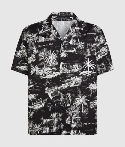 Karl Lagerfeld Short-Sleeved All-Over-Print Shirt Black