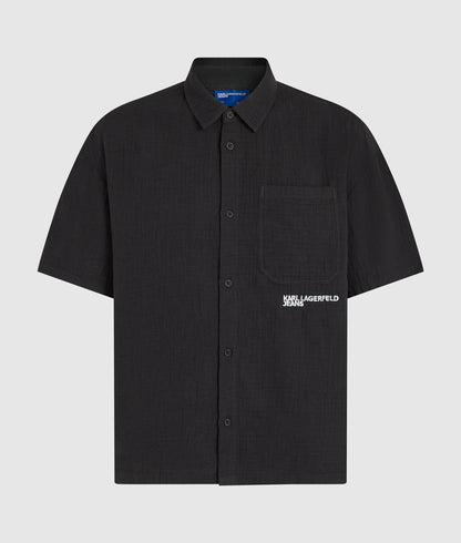 Karl Lagerfeld Short-Sleeved Crinkled Shirt Black
