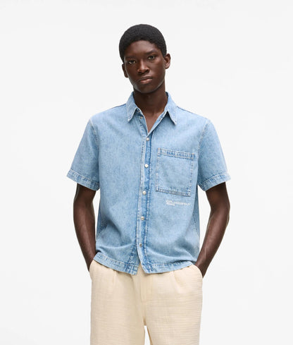 Karl Lagerfeld Short-Sleeved Denim Shirt Light Blue