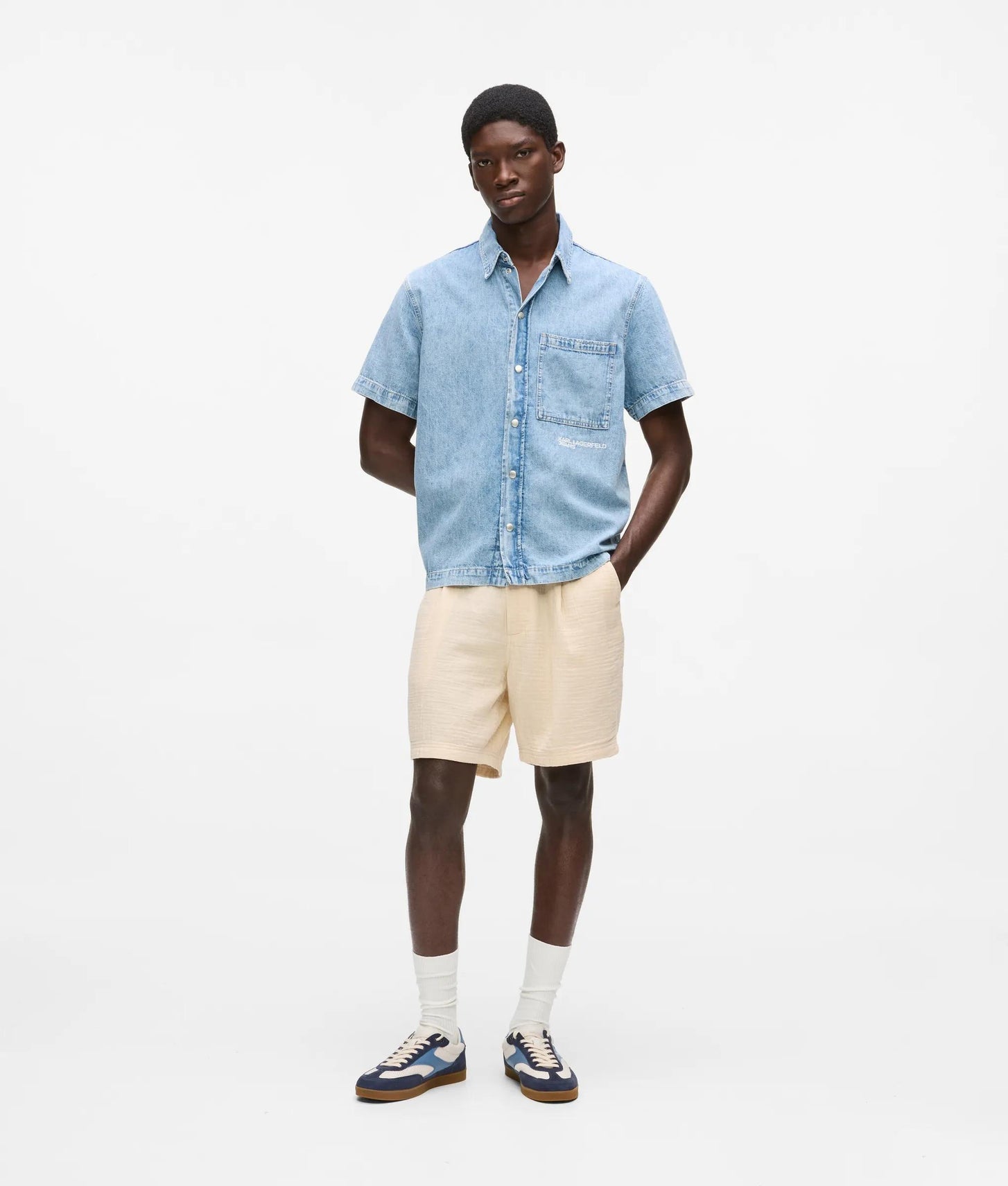 Karl Lagerfeld Short-Sleeved Denim Shirt Light Blue
