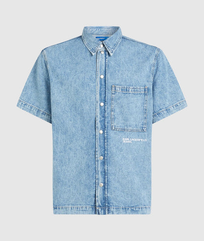 Karl Lagerfeld Short-Sleeved Denim Shirt Light Blue