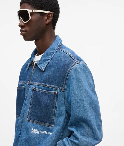 Karl Lagerfeld Two Tone Denim Overshirt Mid Blue Blocked