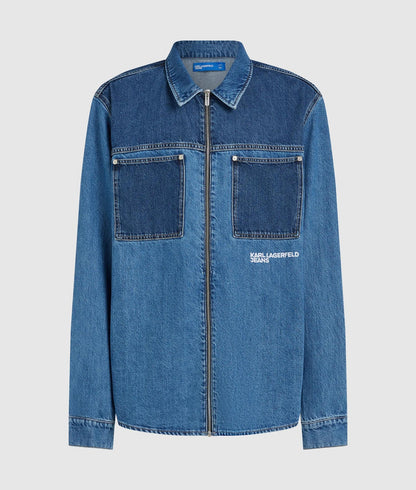 Karl Lagerfeld Two Tone Denim Overshirt Mid Blue Blocked