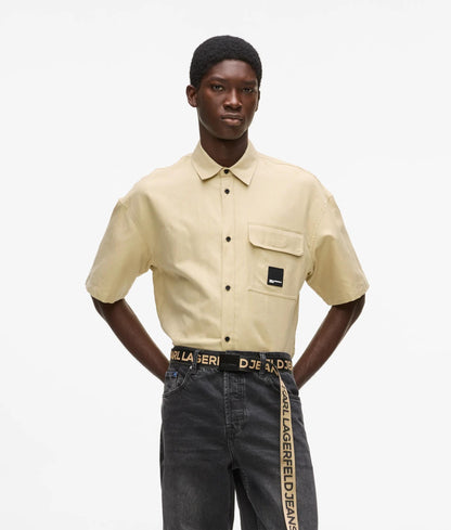 Karl Lagerfeld Short-Sleeved Linen Blend Shirt Pale Khaki