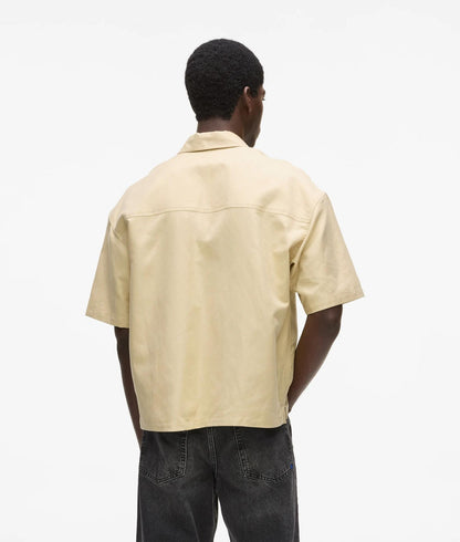 Karl Lagerfeld Short-Sleeved Linen Blend Shirt Pale Khaki