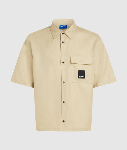 Karl Lagerfeld Short-Sleeved Linen Blend Shirt Pale Khaki