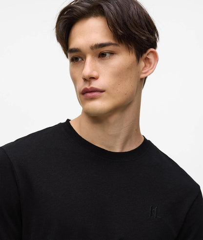 Karl Lagerfeld Monogram Linen Blend T-Shirt Black