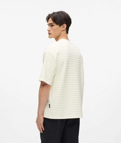 Karl Lagerfeld Ikon Textured Striped T-Shirt Cannoli Cream