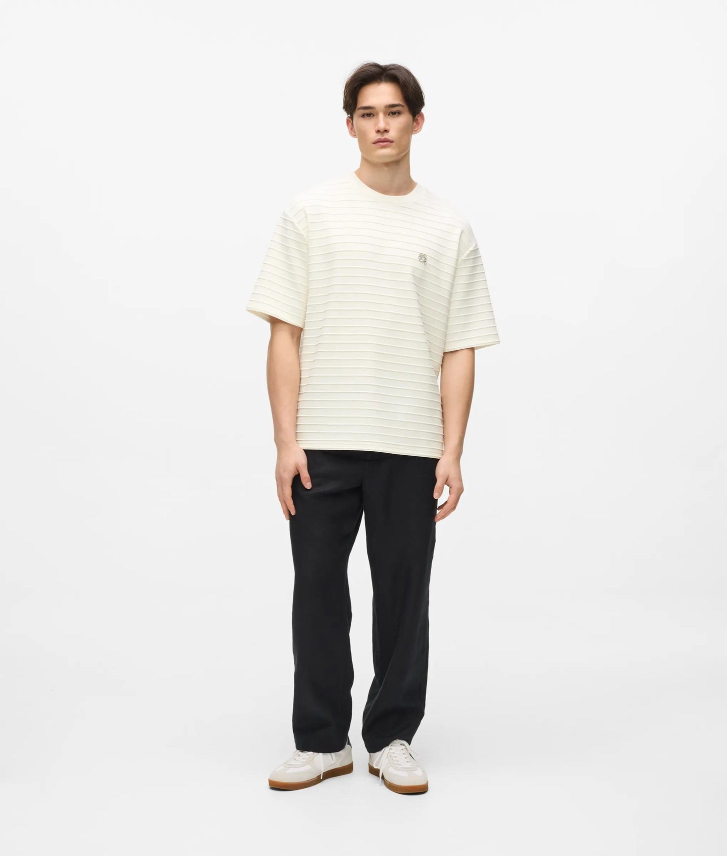 Karl Lagerfeld Ikon Textured Striped T-Shirt Cannoli Cream