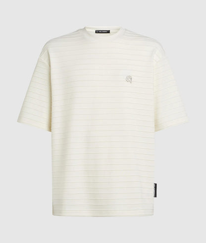 Karl Lagerfeld Ikon Textured Striped T-Shirt Cannoli Cream