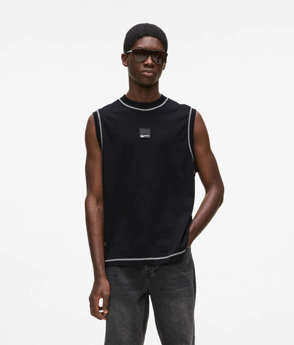 Karl Lagerfeld Relaxed Contrast Stitch Tank Top Black