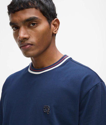 Karl Lagerfeld Ikon Striped Neck T-Shirt Medieval Blue