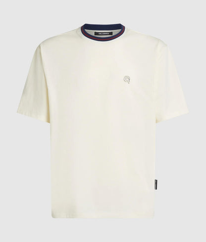 Karl Lagerfeld Ikon Striped Neck T-Shirt Cannoli Cream