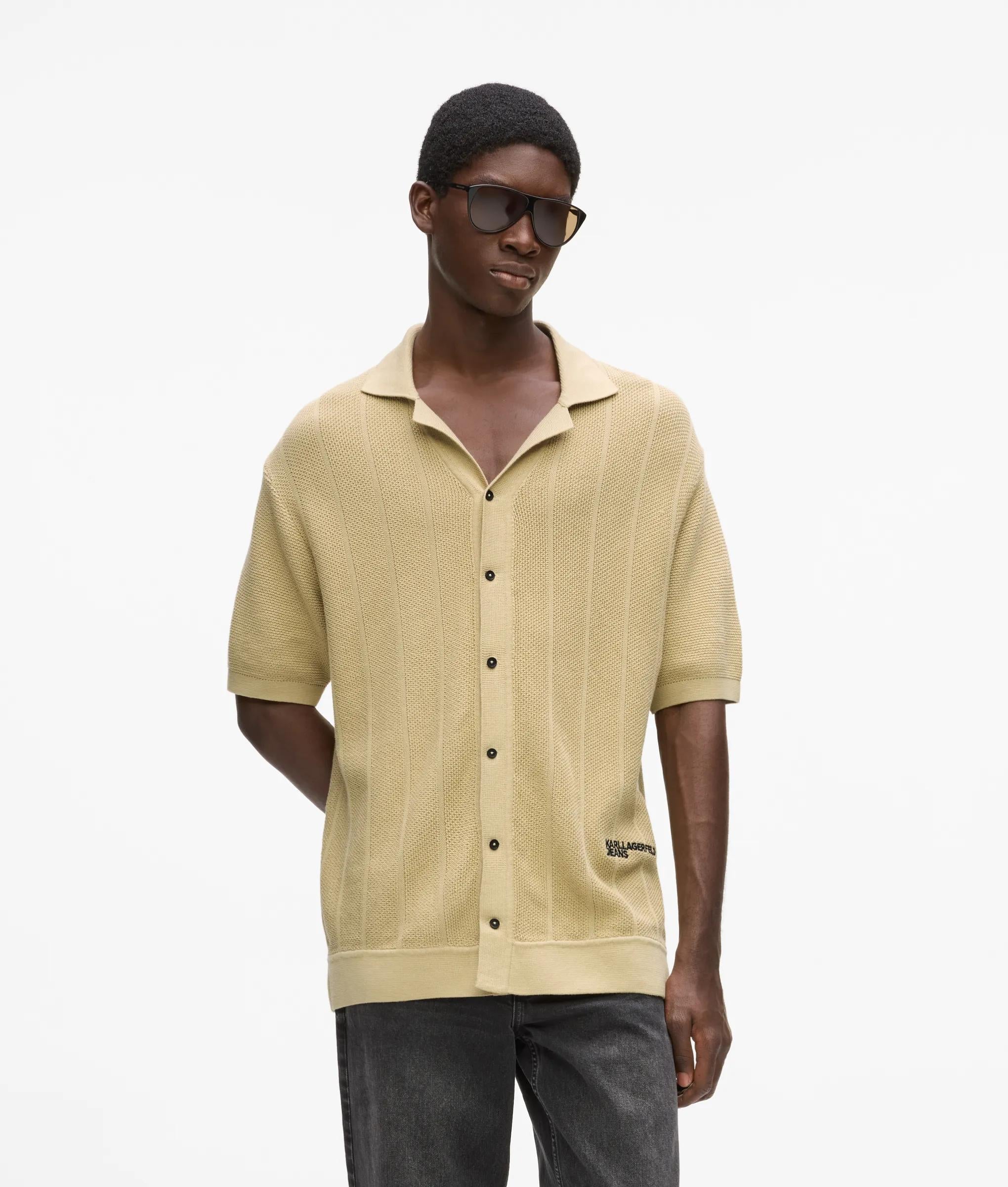 Karl Lagerfeld Short-Sleeved Knit Polo Shirt Pale Khaki
