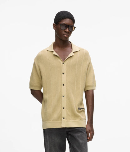 Karl Lagerfeld Short-Sleeved Knit Polo Shirt Pale Khaki
