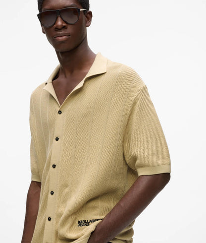 Karl Lagerfeld Short-Sleeved Knit Polo Shirt Pale Khaki