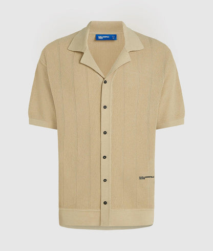 Karl Lagerfeld Short-Sleeved Knit Polo Shirt Pale Khaki