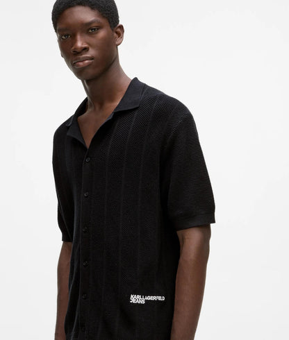 Karl Lagerfeld Short-Sleeved Knit Polo Shirt Black