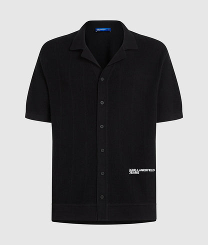 Karl Lagerfeld Short-Sleeved Knit Polo Shirt Black