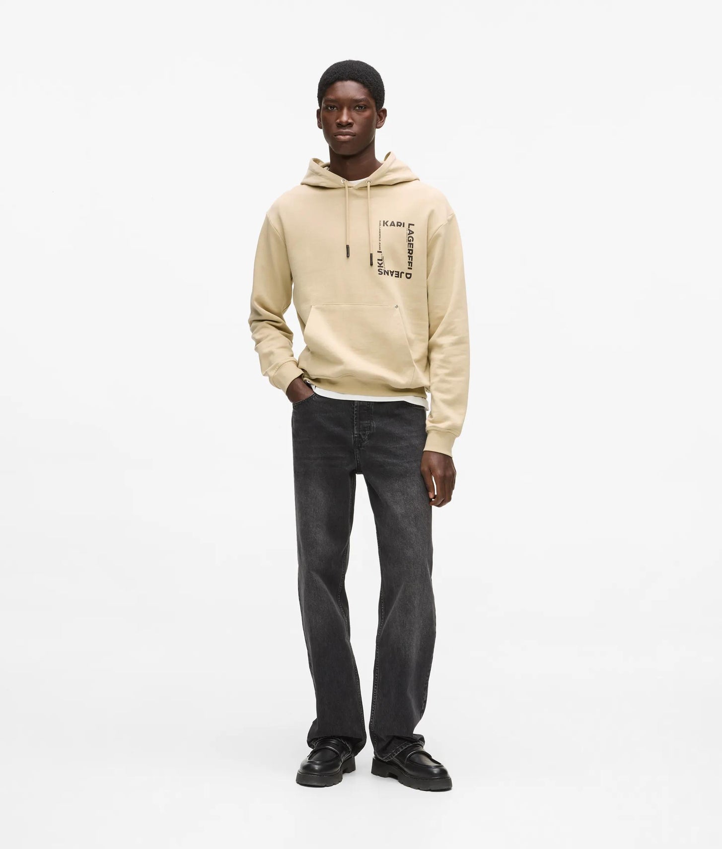 Karl Lagerfeld Frame Logo Hoodie Pale Khaki