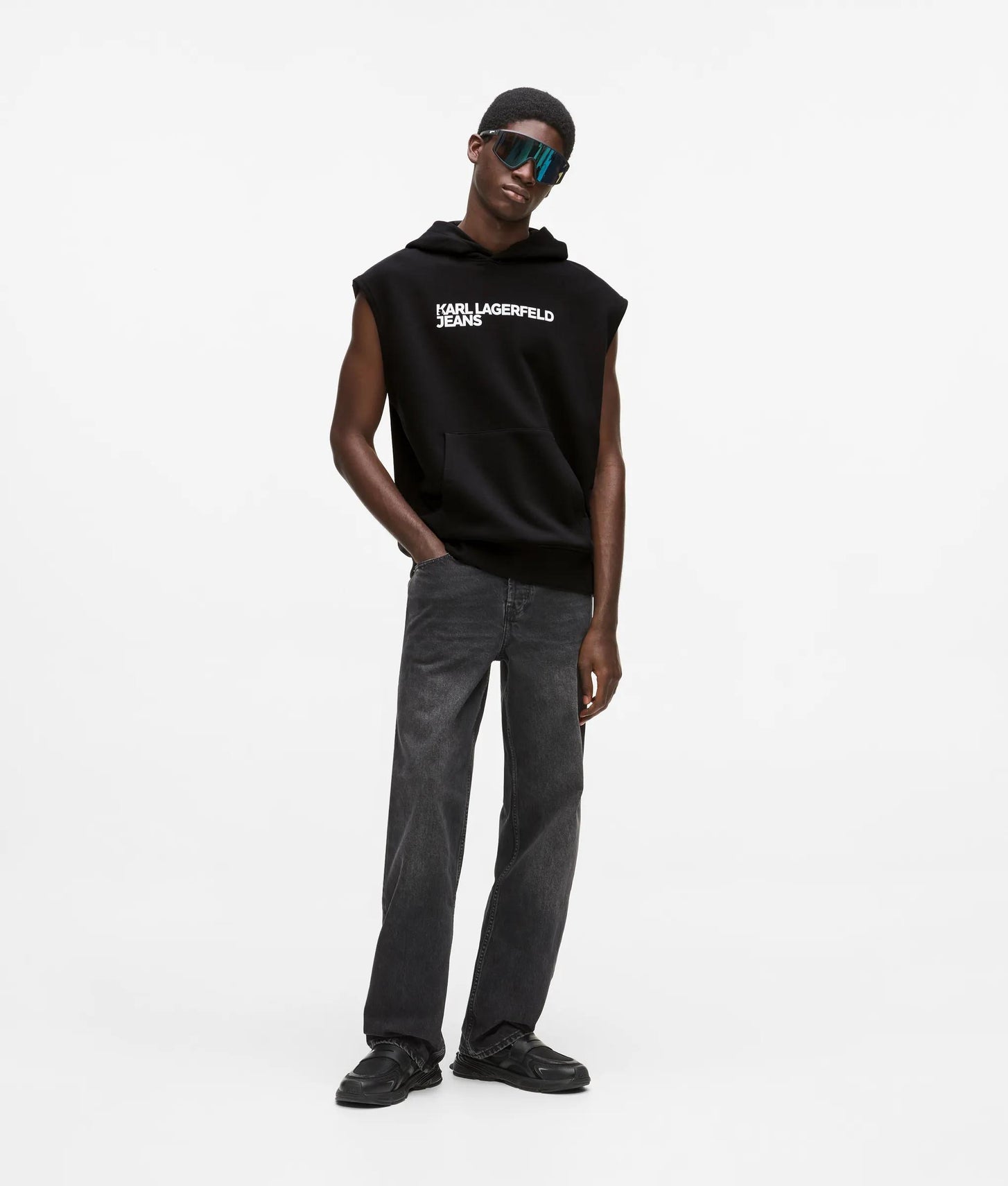 Karl Lagerfeld Sleeveless Logo Hoodie Black