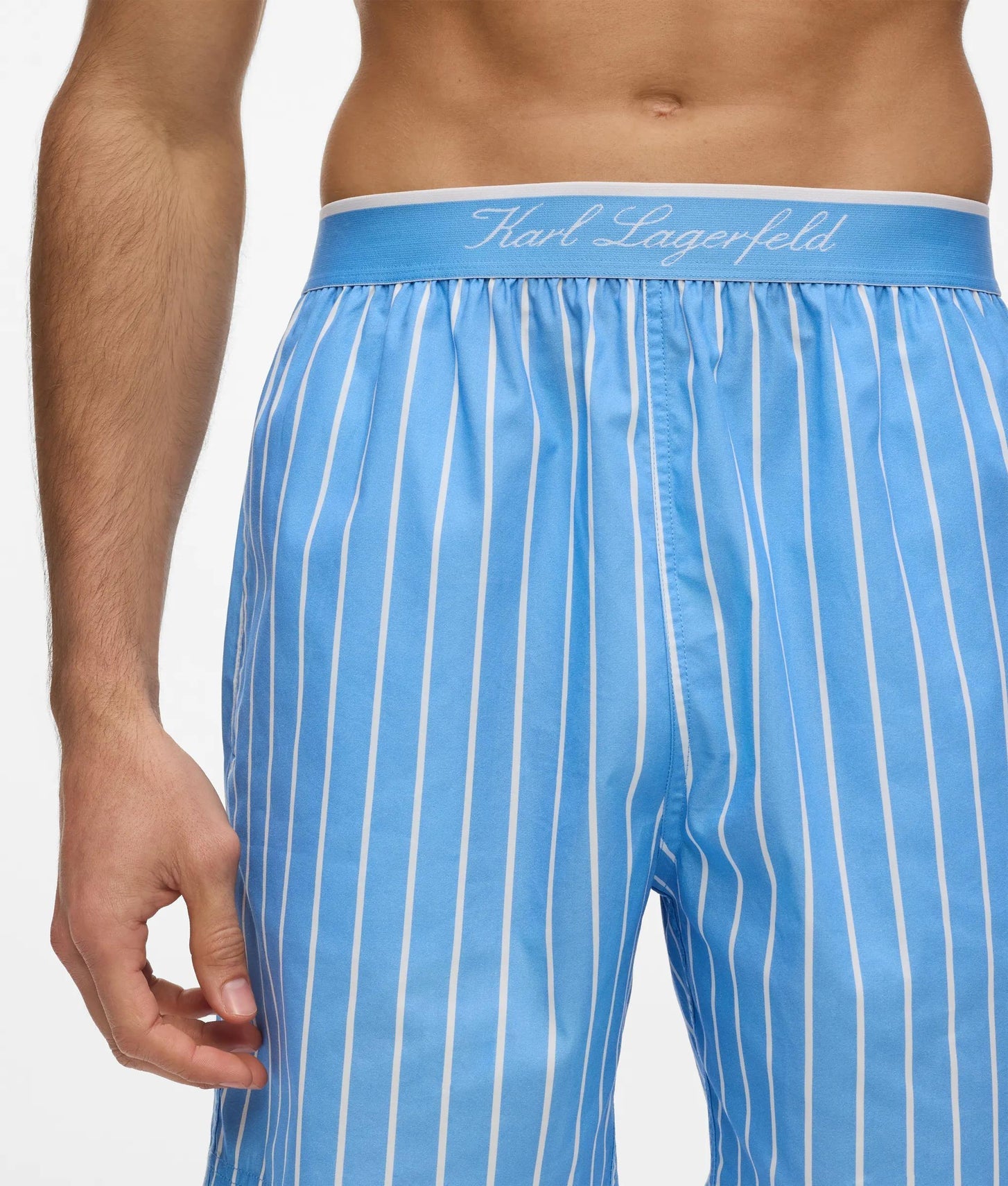 Karl Lagerfeld Striped Shorts Pajama Set White-Pinstripe