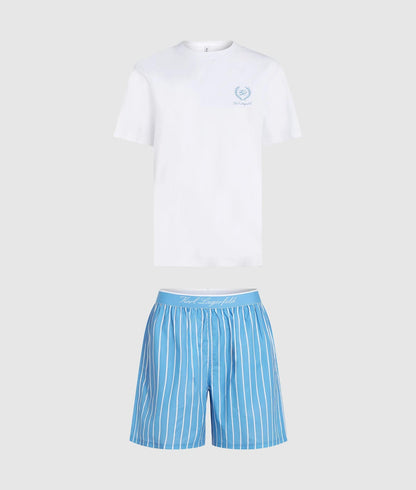 Karl Lagerfeld Striped Shorts Pajama Set White-Pinstripe
