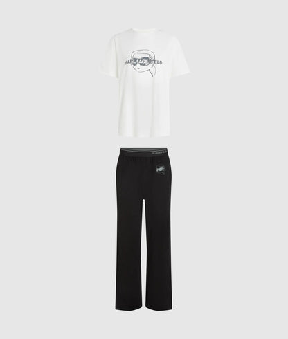 Karl Lagerfeld Ikon Long Pajama Set Cannoli Cream-Black
