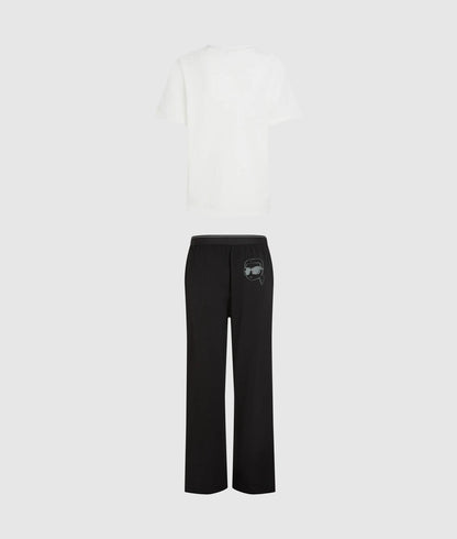 Karl Lagerfeld Ikon Long Pajama Set Cannoli Cream-Black