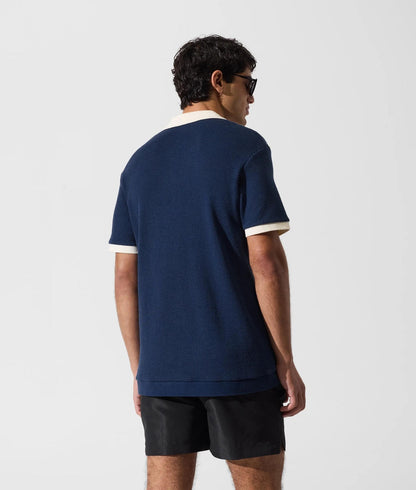 Karl Lagerfeld Metal Monogram Crochet Polo Shirt Medieval Blue