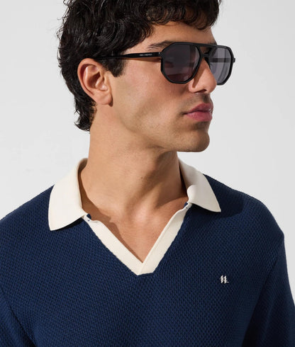 Karl Lagerfeld Metal Monogram Crochet Polo Shirt Medieval Blue