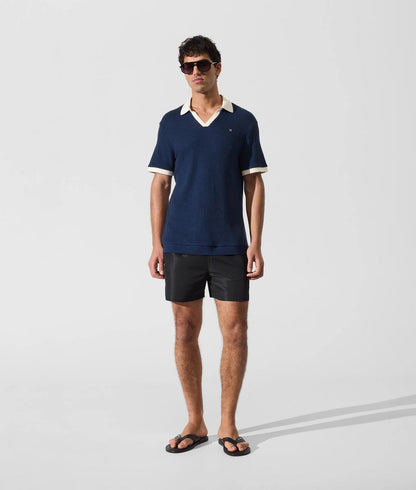Karl Lagerfeld Metal Monogram Crochet Polo Shirt Medieval Blue