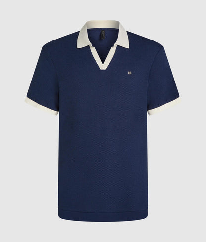 Karl Lagerfeld Metal Monogram Crochet Polo Shirt Medieval Blue