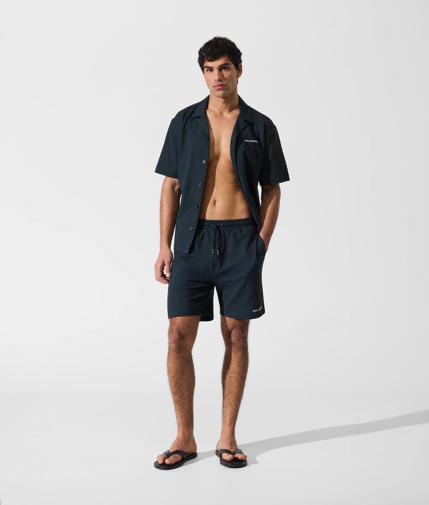 Karl Lagerfeld Checked Beach Shorts Navy