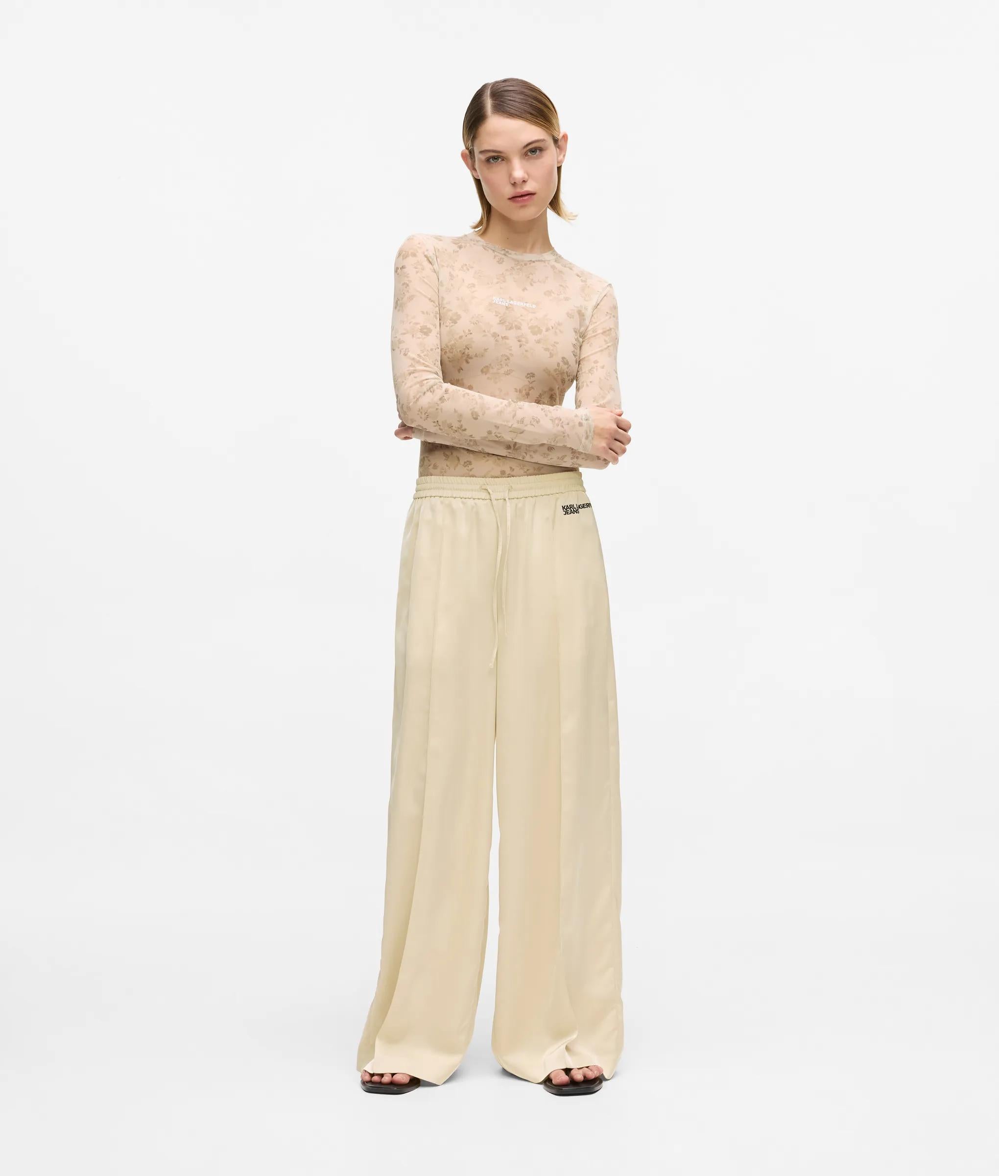 Karl Lagerfeld Wide-Leg Satin Pants Champagne