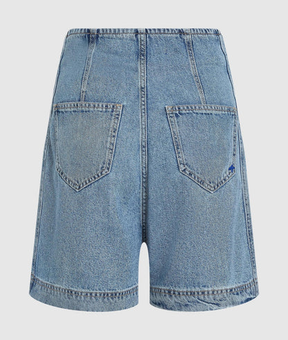 Karl Lagerfeld High-Rise Belted Denim Shorts Washed Mid Blue